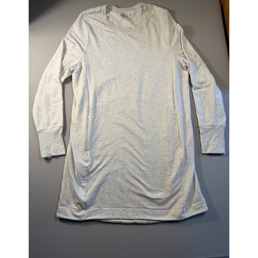 Athleta Coaster Luxe Sweatshirt Dress XL Light Grey Heather Long Sleeve Pockets